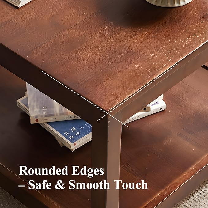 Side Table, Solid Wood Square End Table with Storage Shelf, 2-Tier Coffee Table for Living Room, Rubber Wood Small Sofa Table, Nightstand 23.62 H x 23.62 W x 23.62 D Inches (Walnut)