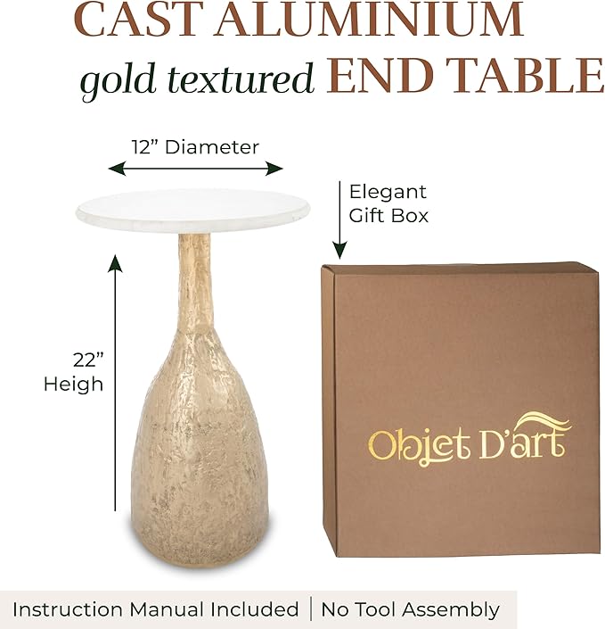 OBJET D'ART Small Round Gold End Tables, Tronc, 22'' Height, Vintage Metal Accent, Side, Pedestal, Coctail and Drink Tables for Living Room and Small Spaces