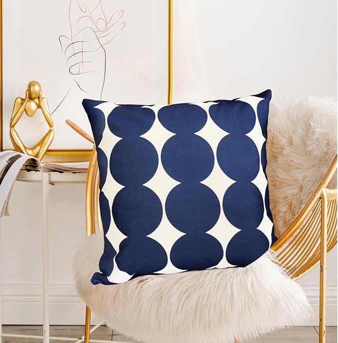 Decorative Throw Pillow Covers Set of 2 Blue Fashion Polka dot Pillow Covers 18x18 Inch Throw Pillow Cover Linen Pillowcase Farmhouse Outdoor Pillow Covers for Couch Sofa Living Room