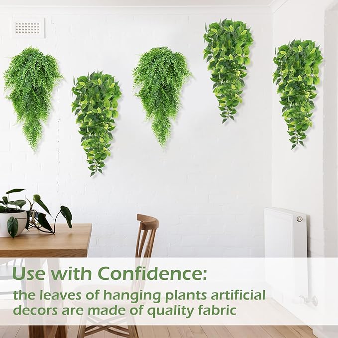 Hoteam 18 Pcs Artificial Hanging Plants 32 Inch Fake Ivy Vines with Fake Leaves Patio Artificial Plants Greenery for Living Room Indoor Outdoor Wall, No Basket (Pothos,Persian Grass)