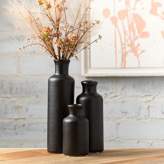 Sullivans Ceramic Black Vase Set, Modern Home Decor Decorative Vases for Your Kitchen, Bedroom, Office, Living Room, Bathroom, & Shelf Decor, Centerpiece Table Decorations, Small Vases (CM3038)