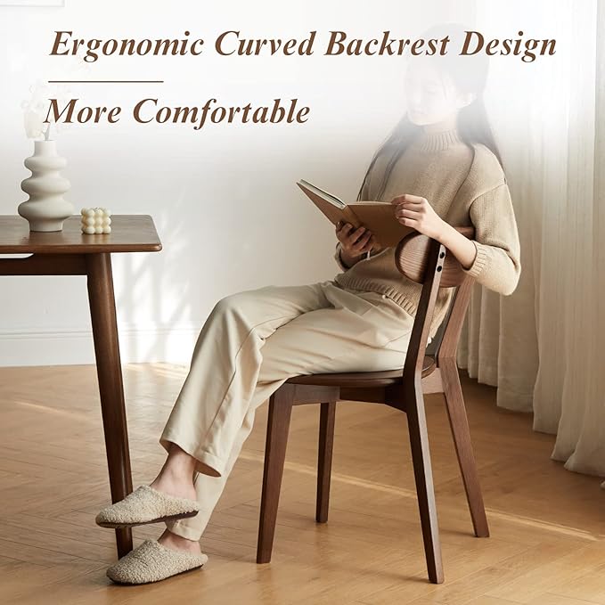 100% Solid Oak Wood Dining Room Chairs - Practical Kitchen Chairs - Wood Chair for Dining Room, Kitchen (1, Walnut)