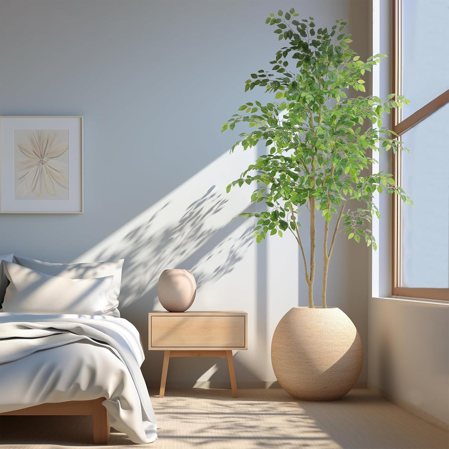 Tall UV Resistant Ficus Tree Artificial，7ft(84in) Realistic Texture Potted Faux Ficus Tree， Fake Trees Indoor Outdoor for Home Office Living Room Bedroom Foyer Porch Decor.