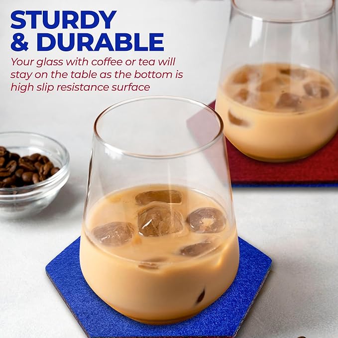 A&A Wonders Premium Felt Coasters for Drink, Two-Tone Reversible, Absorbent Felt Protects Furniture, Table, Anti Slip, Suitable for Drinks & All Table Types (Wine Red/Royal Blue, Hexagon 18 Pack)