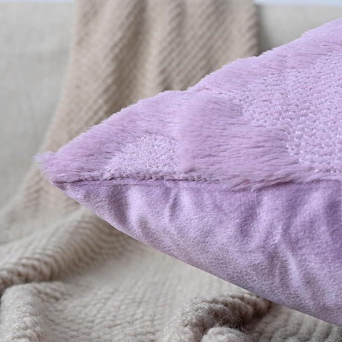 Set of 2 Soft Moroccan Throw Pillow Covers 22x22 Inch Plush Boho Decorative Pillow Cover Accent Cushion Case for Couch Sofa Bed, Purple