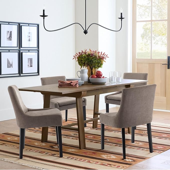 Modern Dining Chairs Set of 6, Upholstered Corduroy Dining Room Chairs with Wood Legs, Mid-Back Padded Kitchen Side Chairs for Dining Room, Camel