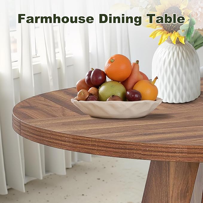 NicBex 47 Inch Round Dining Table, Wooden Dinner Table for 4, Small Farmhouse Kitchen Tables with Cross Base for Dining Room, Kitchen, Living Room, Dark Brown