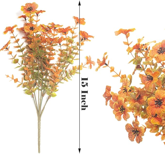 10 Bundles Artificial Fall Flowers Outdoor UV Resistant Fake Flowers