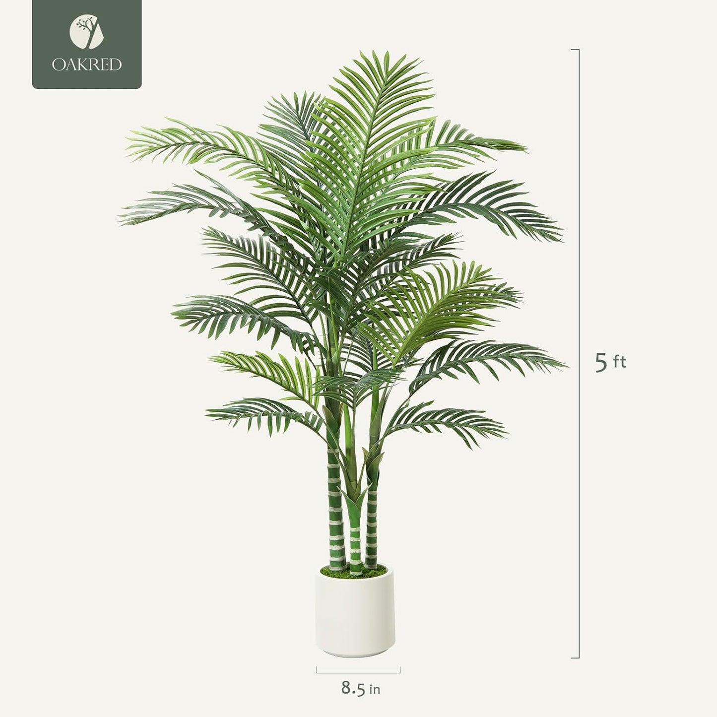 5FT Faux Golden Cane Palm Tree with White Planter and Fake Moss, Fake Tropical Plant for Home Decor Office Porch