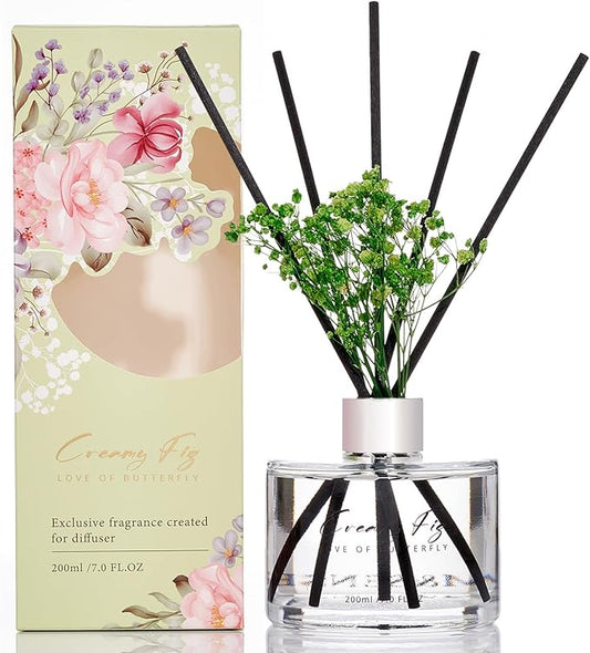 M&SENSE Reed Diffuser Set with 7 Sticks | 7.0oz Lily of The Valley & Cedarwood Scent, Flame Free Fragrance Diffuser for Guestroom Shelf, Long Lasting Floral Diffuser with Baby's Breath Flower Gifts