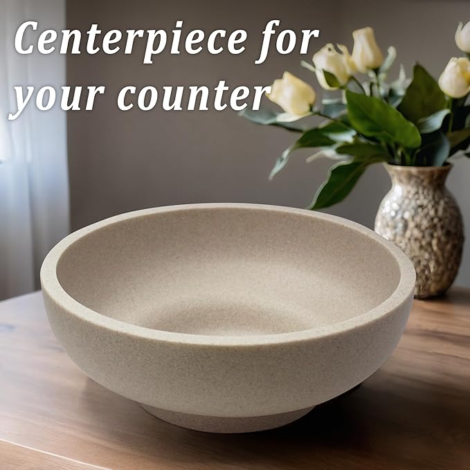 Large Decorative Bowl, Fruit Bowl for Kitchen Counter, Modern Resin Bowl for Home Decor, Key Holder for Entry Table, Sand Beige
