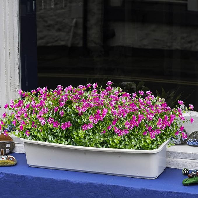 6PCS Artificial Eucalyptus Flowers, Fake Artificial Greenery UV Resistant No Fade Faux Plastic Plants for Wedding Bridle Bouquet Indoor Outdoor Home Garden Kitchen Office Table Vase(Fuchsia)