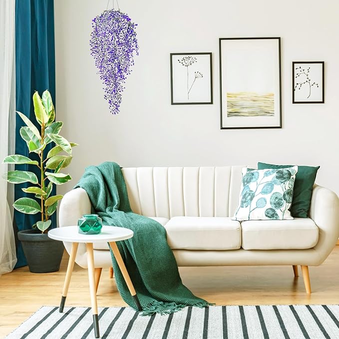 Fake Hanging Plants, 3pcs Faux Hanging Plants Purple, Artificial Plants Ferns Ivy Vine for Wall House Indoor Outdoor Room Home Decor