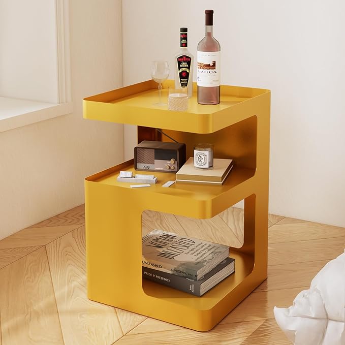 Modern Side Table,Small end Tables for Small Spaces,Gold nightstand,Metal Bedside Tables,Accent Side Table with Storage for Bedroom,Living Room.No Assembly Required
