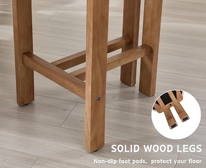 Upholstered Farmhouse Bar Height Bar Stools Set of 2 White Chenille Barstools with Back/Solid Wood Legs, Modern Tall Bar Chairs for Kitchen Island/Home Bar/Pub, 30 Inch