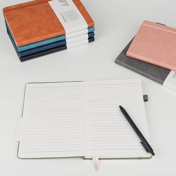 Notebooks Journal for Women Men 5 Pack Bulk Leather Hardcover with Pen Holder A5 160 Pages 100 GSM Thick Paper for Work School Lined Navy Blue