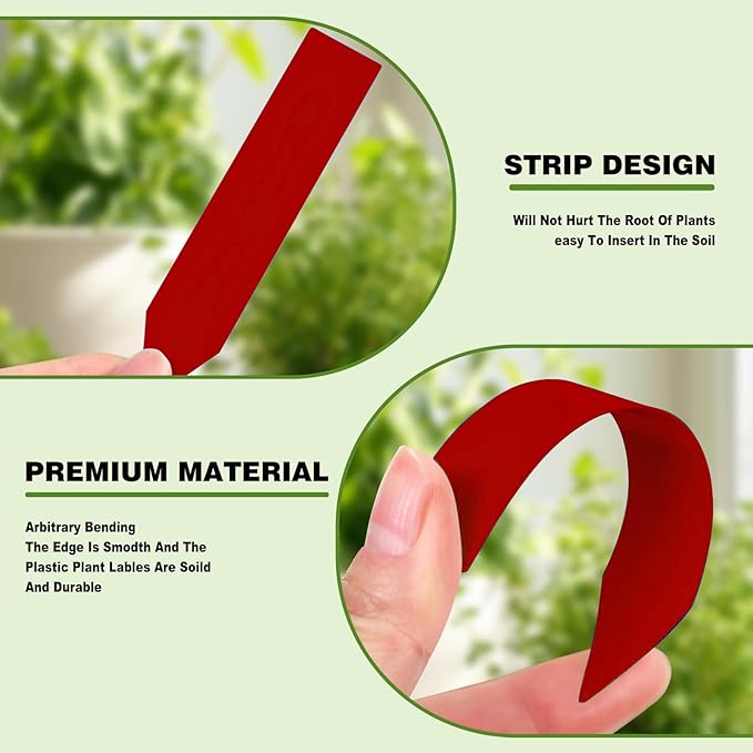 Plant Labels 200 Pcs Yuanling for Seeding Plastic Waterproof Plant Name Tags Garden Labels Marker Garden Pots Stakes for Outdoor Potted Plants Belt Permanent Marking Pen (Red)