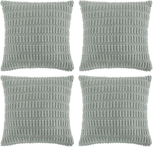 Fancy Homi 4 Packs Grey Blue Euro Decorative Throw Pillow Covers 26x26 Inch for Living Room Couch Bed Sofa, Rustic Famhouse Boho Home Decor, Soft Striped Corduroy Square Cushion Case 66x66 cm