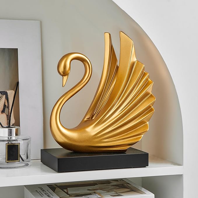 Modern Gold Statue Swan Decor for Living Room, 10.43"H Luxury Sculptures Home Décor Accents for Entryway TV Stand Coffee Table Ceterpiece, Resin Decorations for Dining Room Bedroom Office (Large)