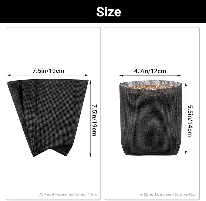 Black Plant Grow Bags, Pack of 100 7.5x7.5 Breathable Non-Woven Fabric Grow Bags for Planting Seedling Pots 1 Gallon Plant Pots