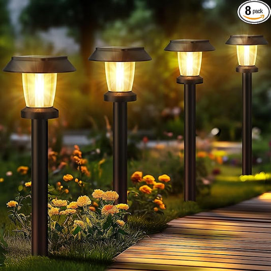 ALEPOD Solar Pathway Lights Outdoor - 8 Pack Solar Powered Garden Lights Waterproof, Decor Landscape Lighting with Three Lighting Modes for Yard, Lawn, Walkway, Driveway, Warm White