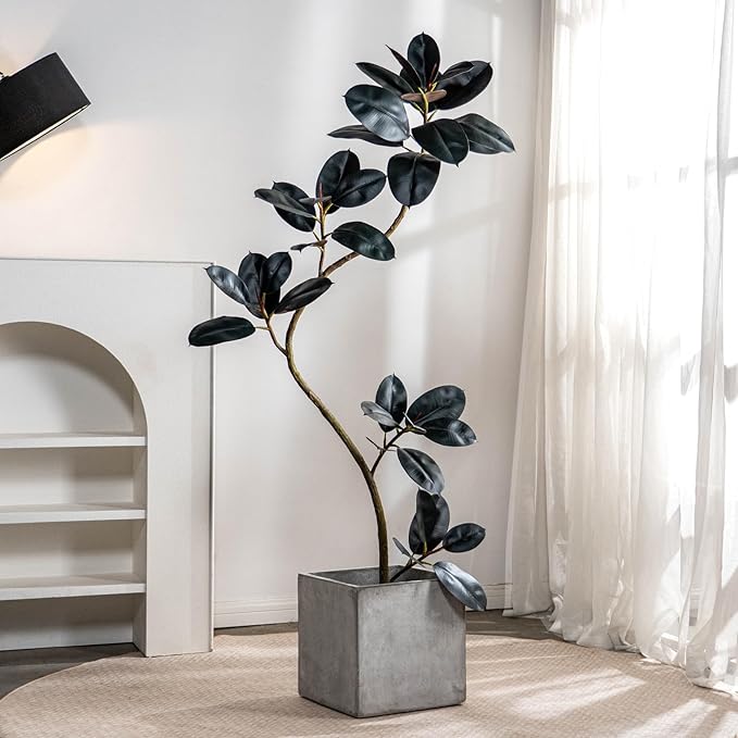 6ft Artificial Rubber Tree Faux Plants Indoor Faux Floor Artificial Trees Indoor,Fake Plant Fake Tropical Plants,Large Floor,Real Touch Rubber Tree for Home Decor