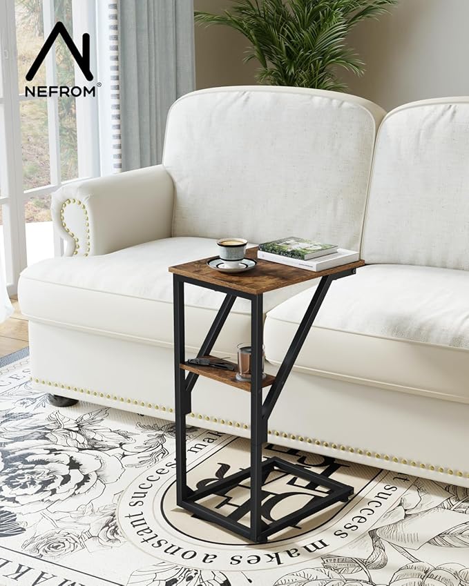 C-Shaped End Table, Small Couch Side Table, Sofa TV Tray Table for Living Room, Bedroom, Bedside ET-D-BR1