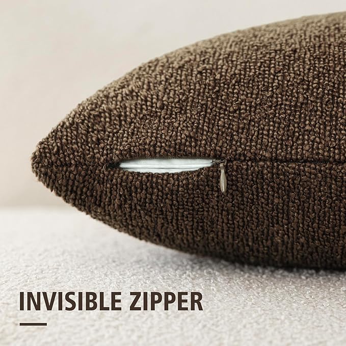 Foindtower Set of 2, Decorative Textured Boucle Throw Pillow Covers Accent Solid Pillow Cases Neutral Soft Couch Cushion Case for Chair Sofa Bedroom Living Room Home Decor 26x26 Inch Chocolate