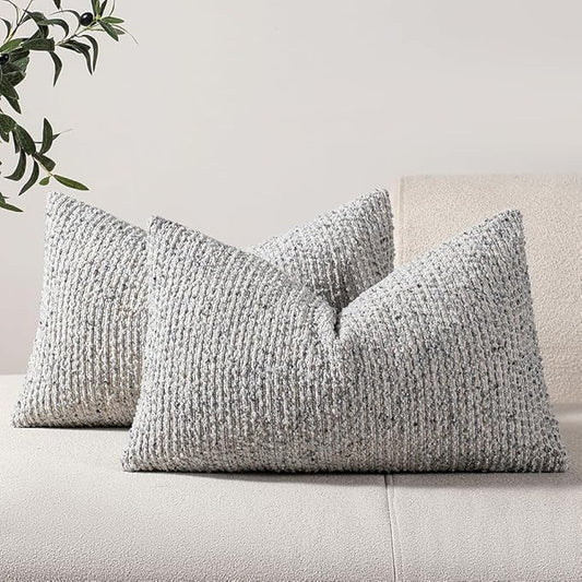 Striped Throw Pillow Covers 12x20 Set of 2 Blue Textured Boucle Chic Morden Boho Accent Farmhouse Rectangular Lumbar Decorative Couch Pillow Covers for Home Decor Bed Sofa Living Room