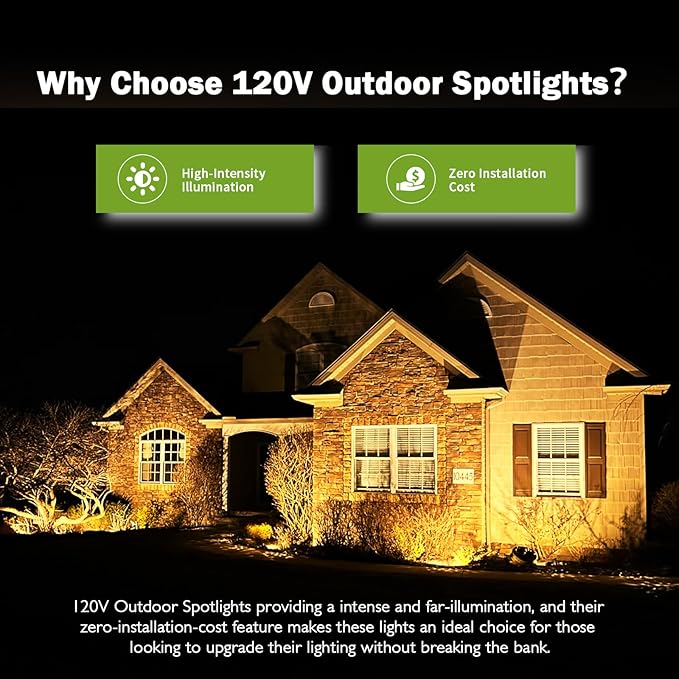 Outdoor Spotlight Warm White 2700K, 10W LED Spot Lights Outdoor for Yard Garden Tree, 120V Plug in Landscape Lighting with IP65 Waterproof for Halloween Christmas Decor, 4 Pack