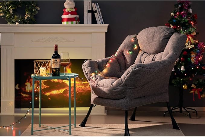 HollyHOME Modern Fabric Large Lazy Chair, Accent Oversized Comfy Reading Chair, Thick Padded Cozy Lounge Chair with Armrest, Steel Frame Leisure Sofa Chair for Living Room, Bedroom, Dorm, Stale Grey