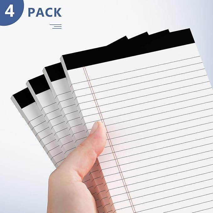 5" x 8" Note Pads 4 Pack of Legal Pads 21lb Notepad College Ruled Legal Pad 30 Sheets Perforated Small Writing Pads Double-Side Printed Pad of Paper for School, College, Office