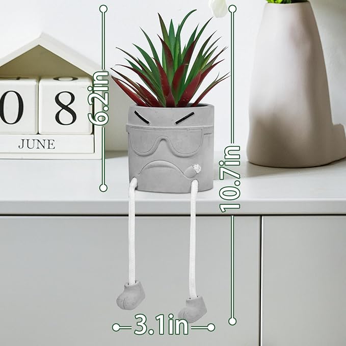 Zerzsy Artificialplant Succulents in Cement Pots with Hanging Leg, Mini Fake Plants Kitchen Shelves Decor, Bathroom Shelf Small Plants Decor, Faux Succulents for Office Wall Shelf Decorations