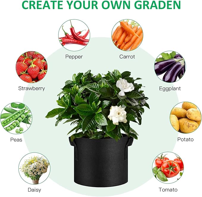 12-Pack 30 Gallon Thickened Non-Woven Grow Bags, Aeration Fabric Pots with Handles（Black）