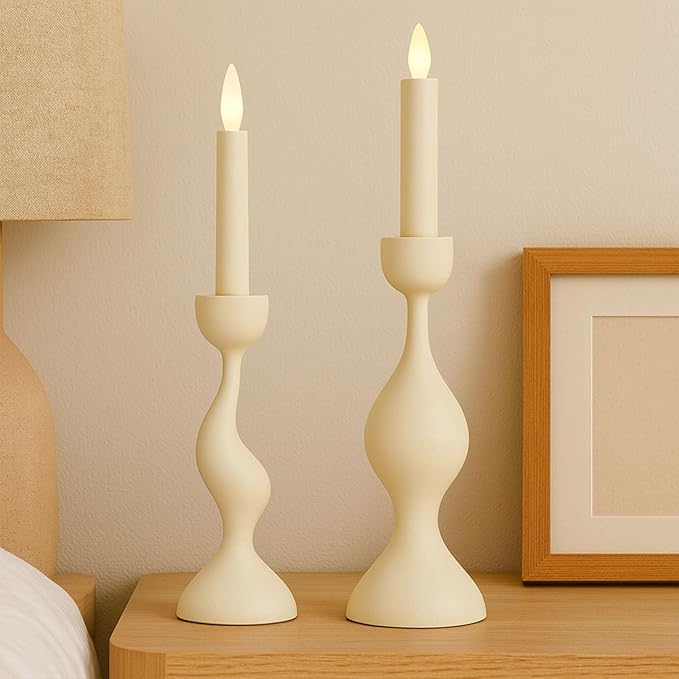 Smtyle Ivory Tapered Candlestick Holders Cast Aluminum Candle Stick Holders Set of 2 for Taper Candles,Home Decor, Dining Table or Mantel