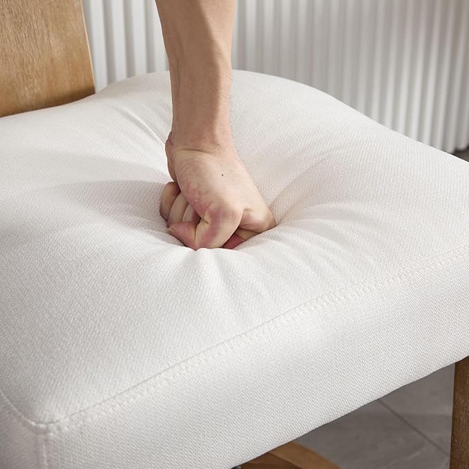Linen Bar Stools Set of 4, Upholstered 27.7'' Counter Height Barstools with Curved Back, Farmhouse Wood Bar Chairs for Breakfast, Kitchen Island, Cafe, Cream