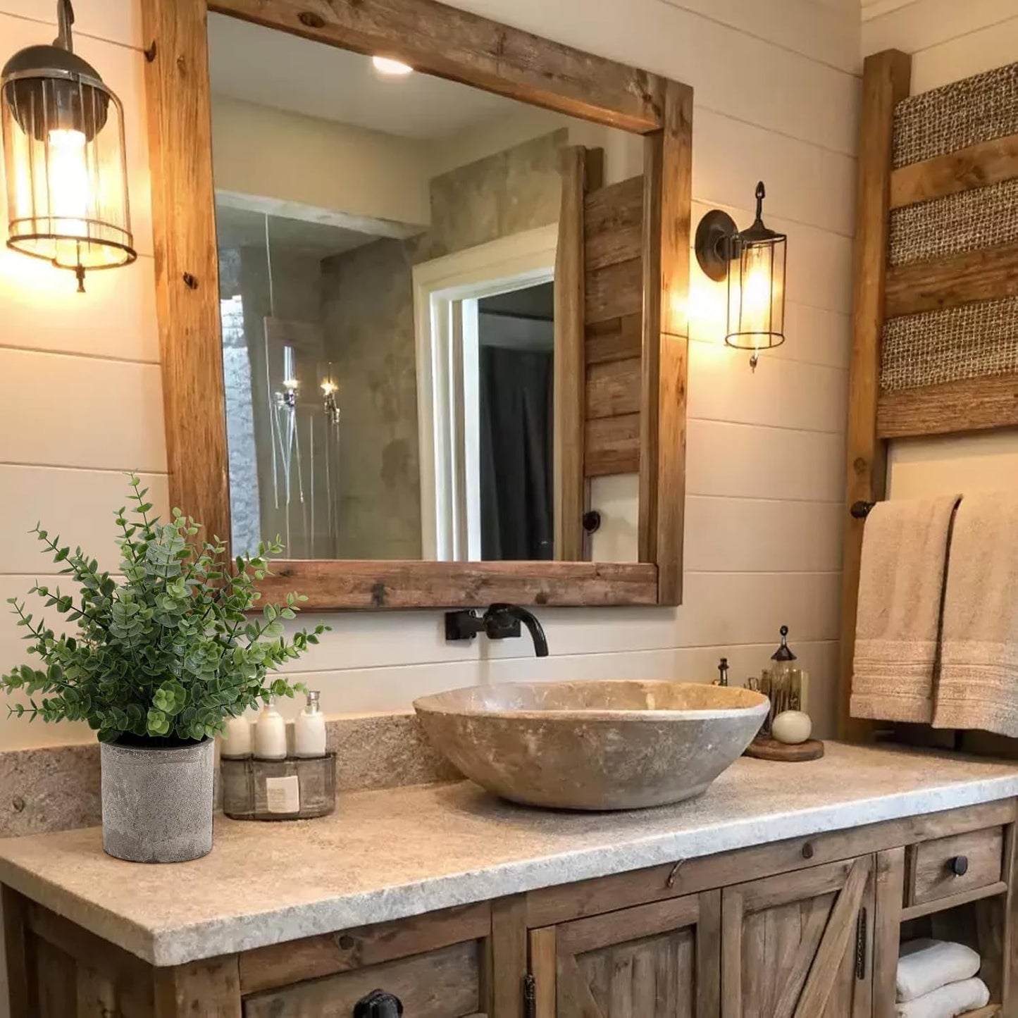 2 Pack Small Fake Plants 14" Eucalyptus Potted Artificial Plants for Shelf Desk Home Bathroom Farmhouse Room Coffee Table Decor (Sage Green-Large)