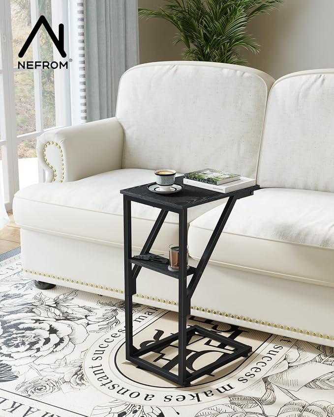 C-Shaped End Table, Small Couch Side Table, Sofa TV Tray Table for Living Room, Bedroom, Bedside ET-D-BK1