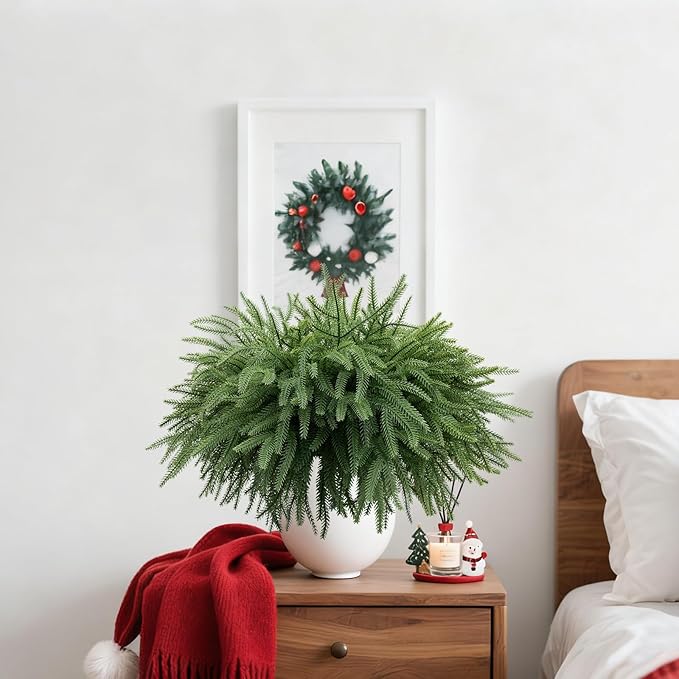 8 Pcs Real Touch Norfolk Pine Branches, 18 Inch Artificial Christmas Green Plants Branches Faux Greenery Stem Fake Cedar Pine Picks for Vase DIY Crafts Garland Wreath Xmas Indoor Outdoor Home Decor