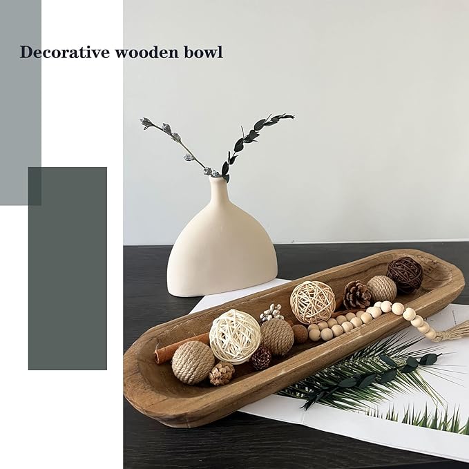 Wooden Dough Bowl Decor, Vintage Wooden Bowl Hand Carved Home Decor for Dining Table Center, Living Room, Kitchen Decor. (20inch brown)