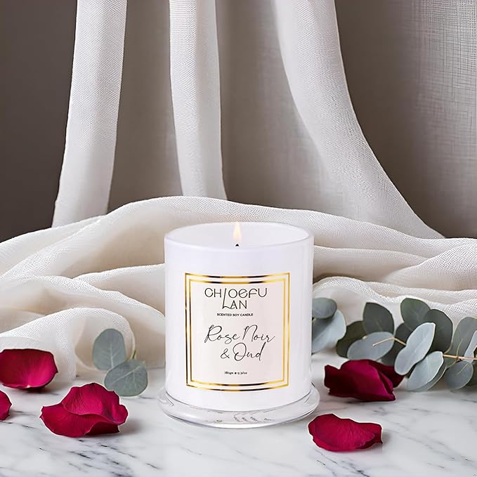 Chloefu LAN Rose Scented Candles, Oud Candle Gifts for Women, Long Lasting Burning Highly Scented Lovely Candles, Valentines Day Gifts for Her, Luxury Jar Candle for Mom, 70 Hours 10 oz