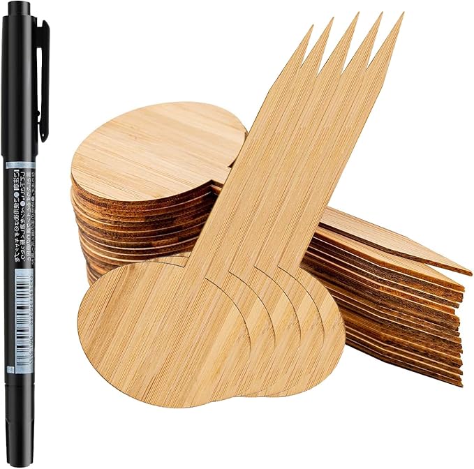 OBTANIM 75 Pack Bamboo Round Plant Labels with A Marker Pen, Garden Markers Sign Plant Tags for Seedling Potted Herbs Flowers Vegetables