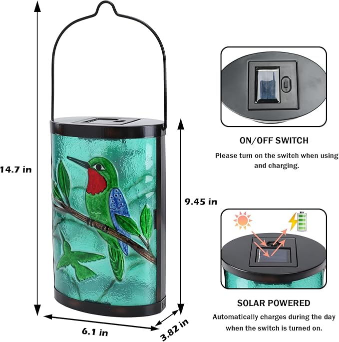 Afirst Hanging Solar Lantern Outdoor Bird Glass Lights Waterproof LED Lamp for Garden Yard Tree Desk Decor