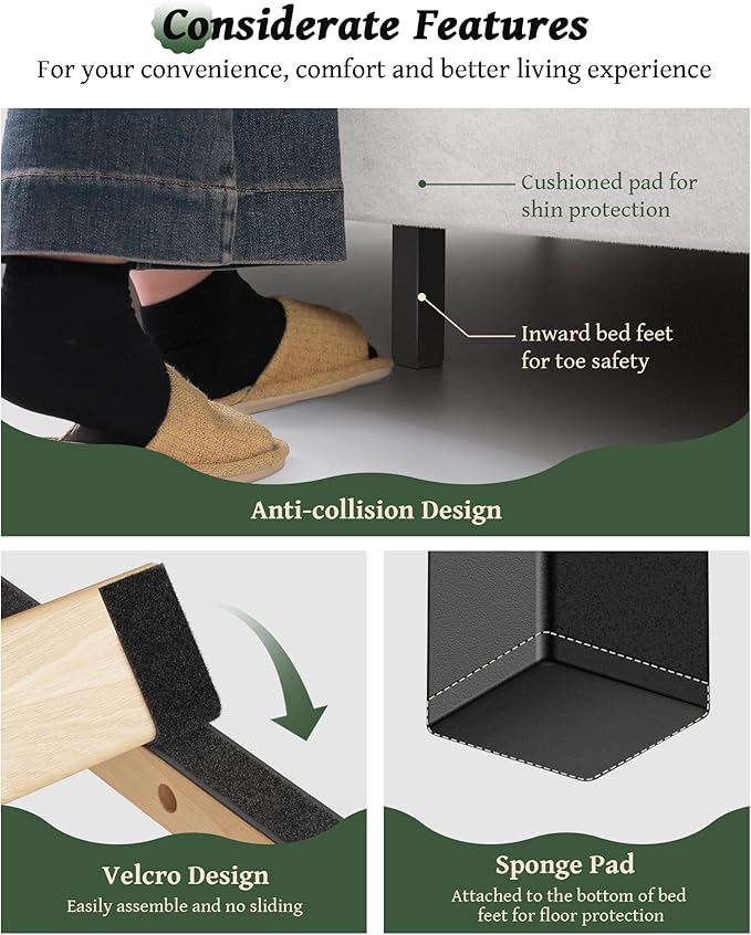 King Size Bed Frame with 56" Headboard - 1000LBS Capacity Support, Velvet Upholstered Wingback Platform Bed Frame, Noise Free, Sturdy Wooden Slat Support