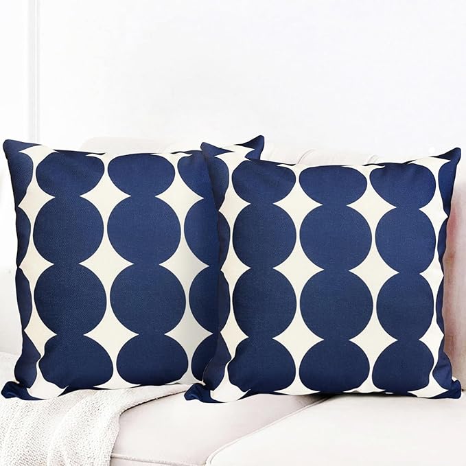 Decorative Throw Pillow Covers Set of 2 Blue Fashion Polka dot Pillow Covers 20x20 Inch Throw Pillow Cover Linen Pillowcase Farmhouse Outdoor Pillow Covers for Couch Sofa Living Room