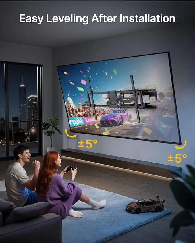 monTEK Heavy Duty XXL Full Motion TV Wall Mount for 60-120 inch Extra Large TVs, Holds 265 lbs, Max VESA 900x600, 27.7" Extension, Swivel & Tilt, Preassembled, Fits 12–24" Studs, LED/LCD/OLED 4K/8K