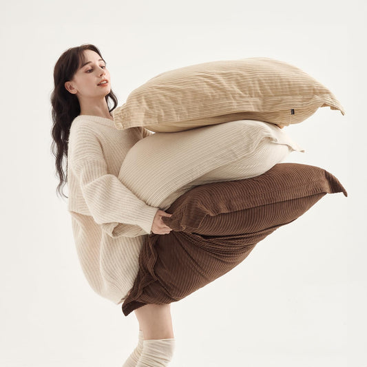 Set of 3 Corduroy Large Pillow Covers 26x26inch, Super Soft-Touch Boho Vintage Earth Tones Cushion Cases for Sofa, Living Room, Bedroom, Office,Game Home（Dark Brown, Beige & Camel）