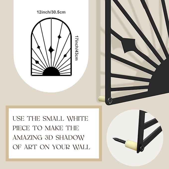 Glamativity 4 Pack Black Abstract Metal Wall Art, Minimalist Décor Single Line Art Wall Décor, 3D Textured Metal Wall Sculptures, for Living Room Bedroom Bathroom Study Room (Black Boho, M Size 17 x 12'')