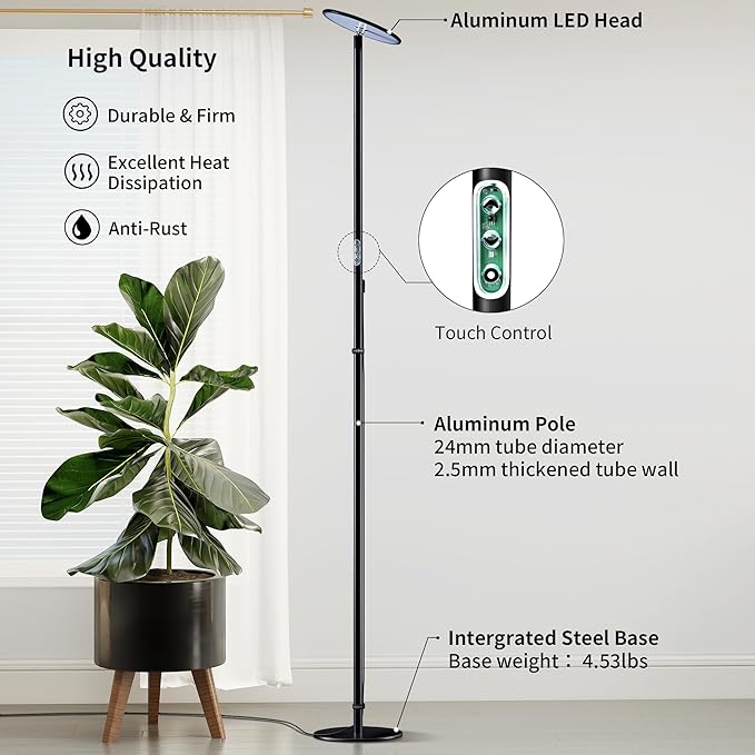 chiphy Grow Lights, 85" Full Spectrum Plant Light for Indoor Plants, 4/8/12H Timer, 60W Grow Lamp, 10 Dimmable Brightness, Height Adjustable, Remote Control, Ideal for Large Tall Plants