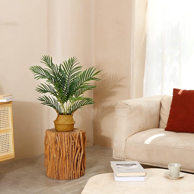 LOMANTO Fake Majesty Palm Plant 2Ft Artificial Plants for Home Decor Indoor Small Faux Trees in Pot Fake Tropical Plants for Housewarming Gift 2Pack
